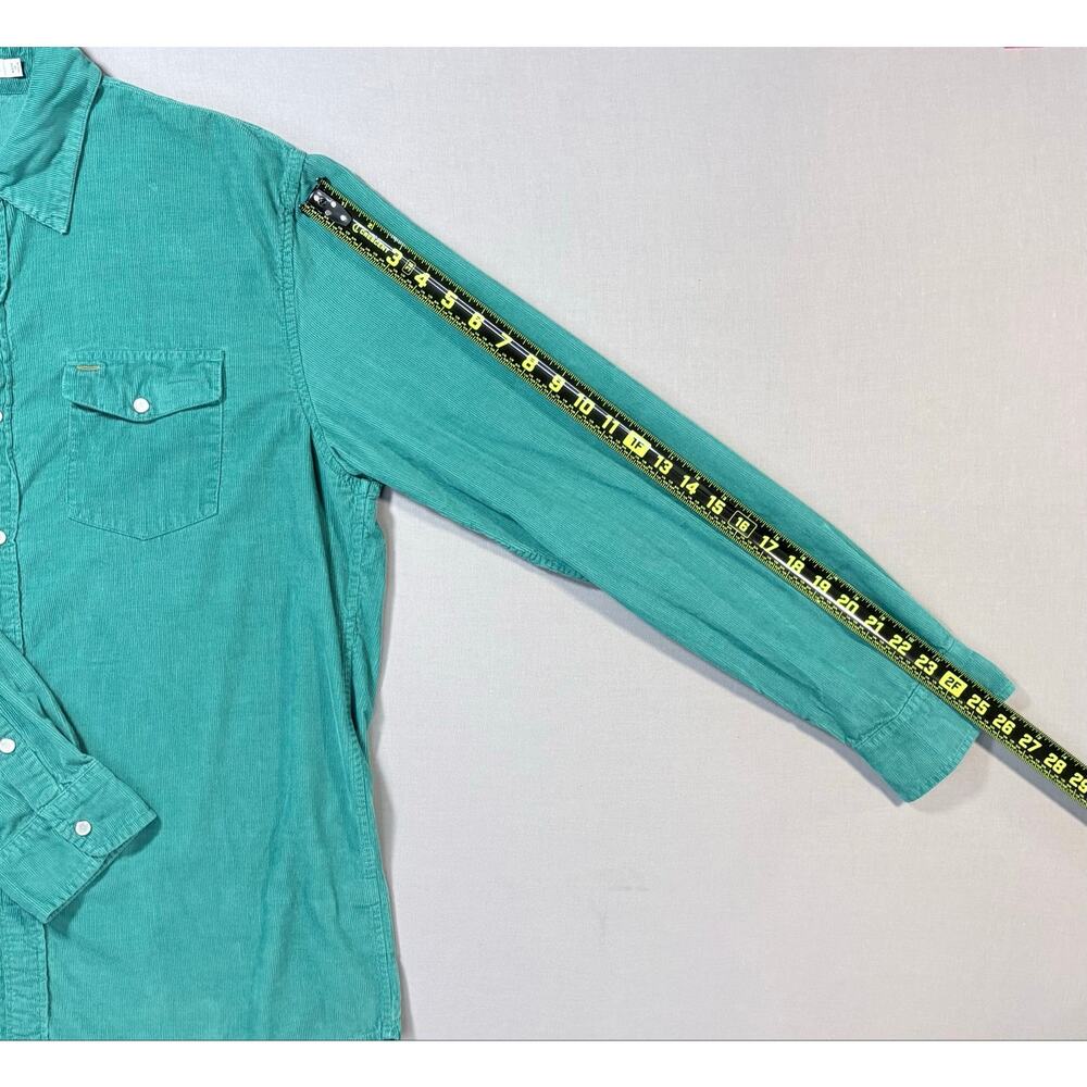 Criquet Teal Western Casual Corduroy Pearl Snap Buttons Mens XL 100% Cotton - Picture 3 of 11